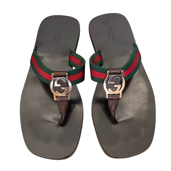 GUCCI Web Kika Sherry Thong GG Flip Flop Slide Sandals \\ 37 - Picture 1 of 10